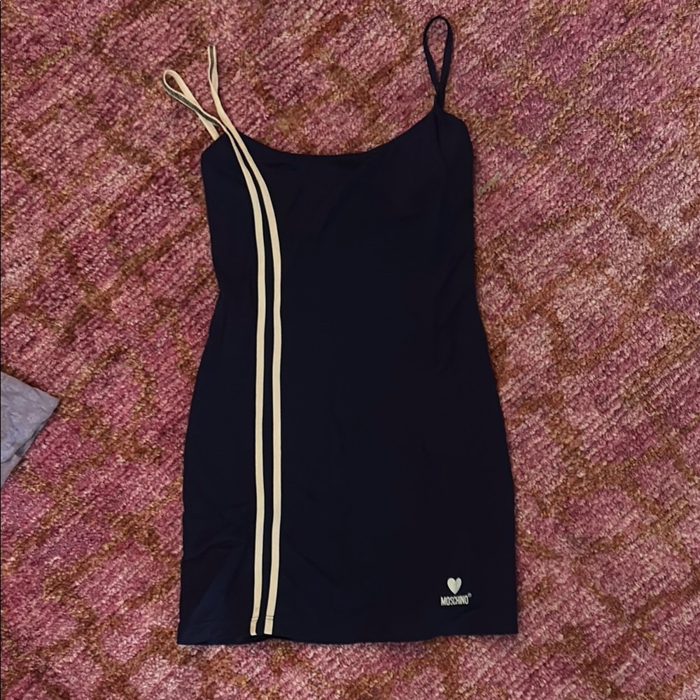 Moschino Black and White Spaghetti Strap Mini Dress